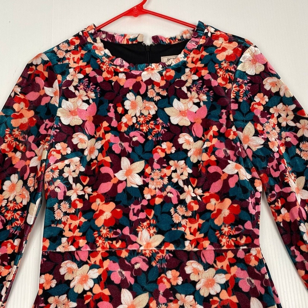 Bcbgeneration Velvet Floral Print Ruffle Trim Colorful Mini Dress‎ Size 4 - Picture 13 of 13